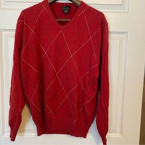 Jos. A. Bank Red V-Neck Sweater Preppy Classic Academia